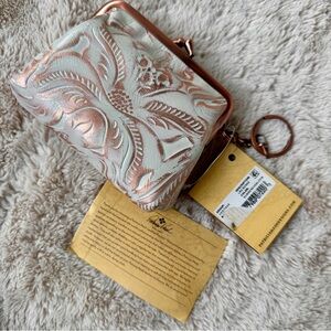 Patricia Nash Floral Embossed coin purse in Rose Gold and Cream